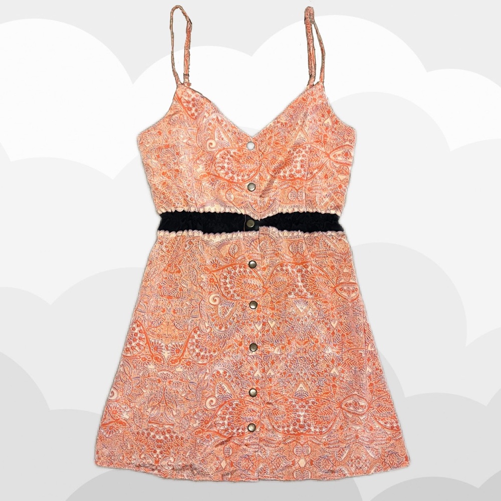 * Button Front Mini Dress in Bohemian Print *